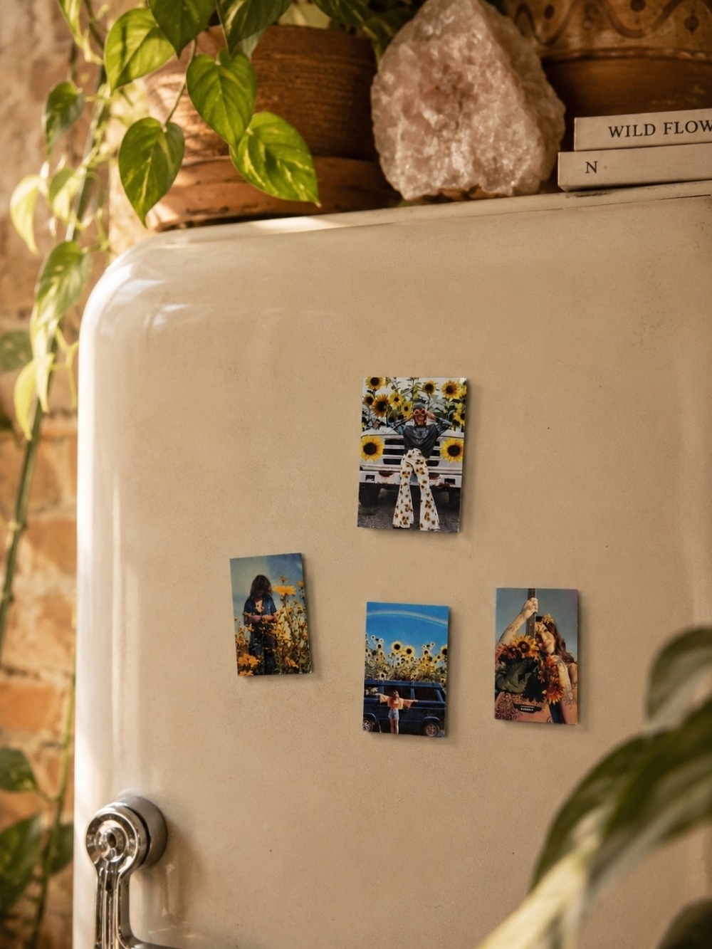 4/$15 Vintage Refrigerator Sunflower Hippie Van Life Magnets 2x3" Photo Magnets